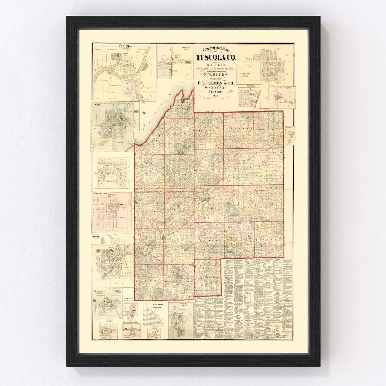 Vintage Map of Tuscola County, Michigan 1875