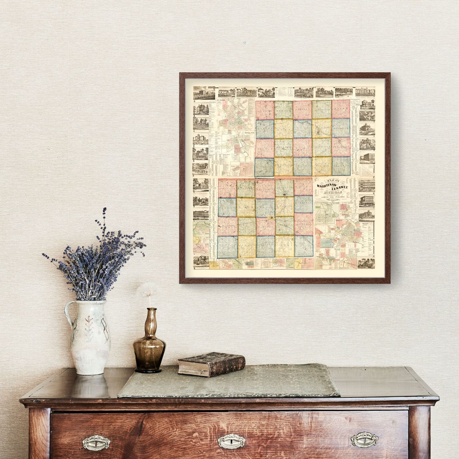 Vintage Map of Lenawee County, Michigan 1864
