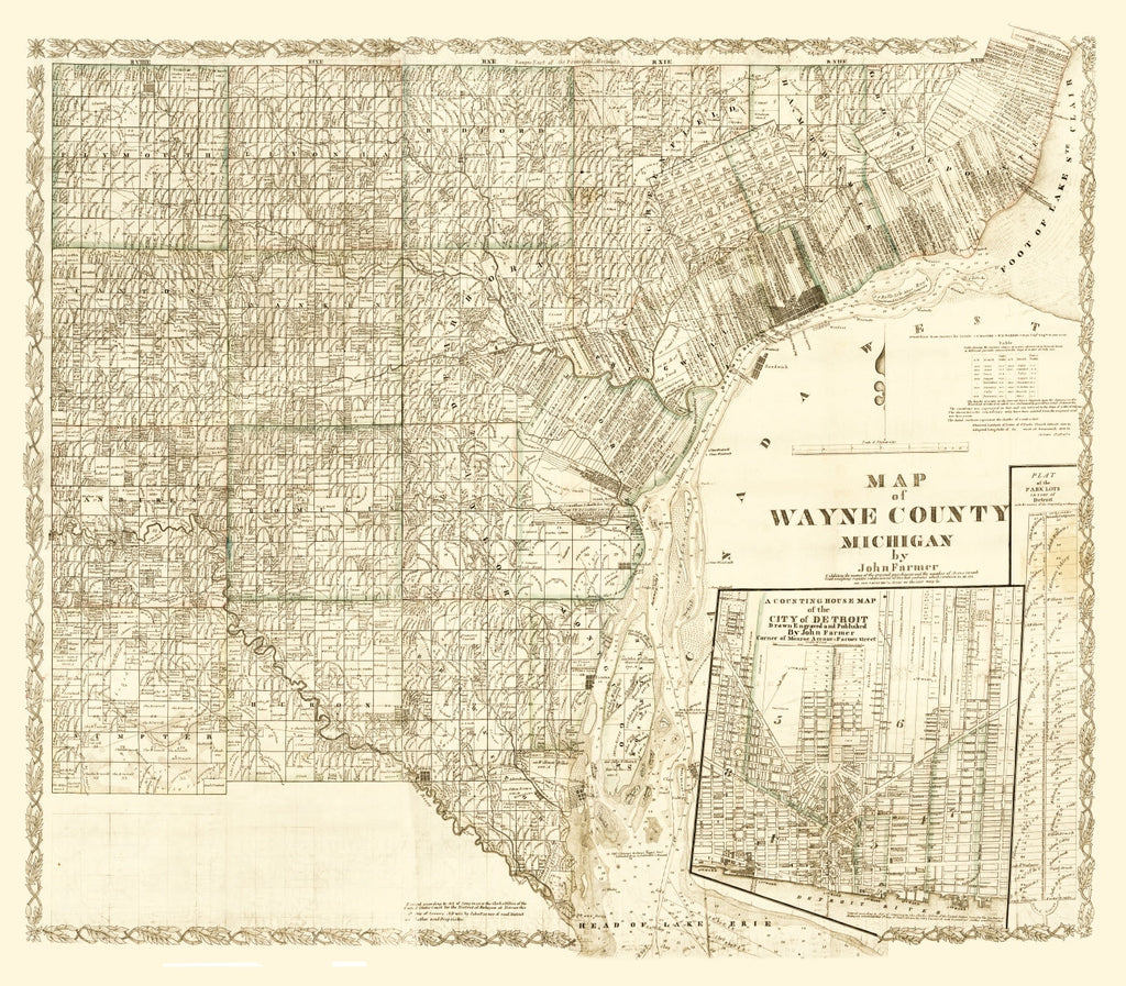 Vintage Map of Wayne County, Michigan 1855