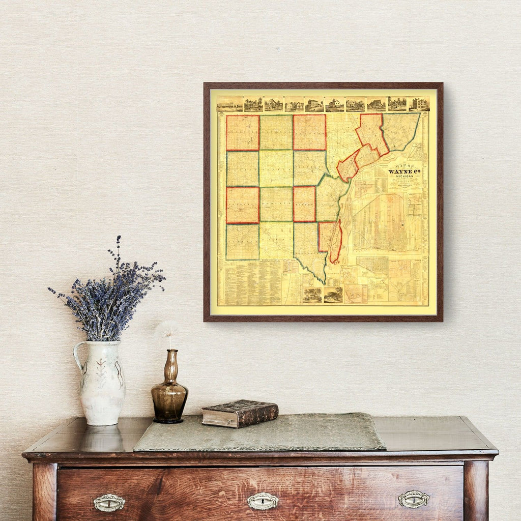 Vintage Map of Wayne County, Michigan 1860