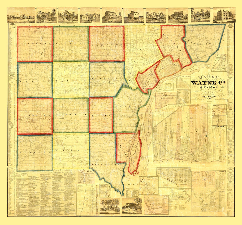 Vintage Map of Wayne County, Michigan 1860