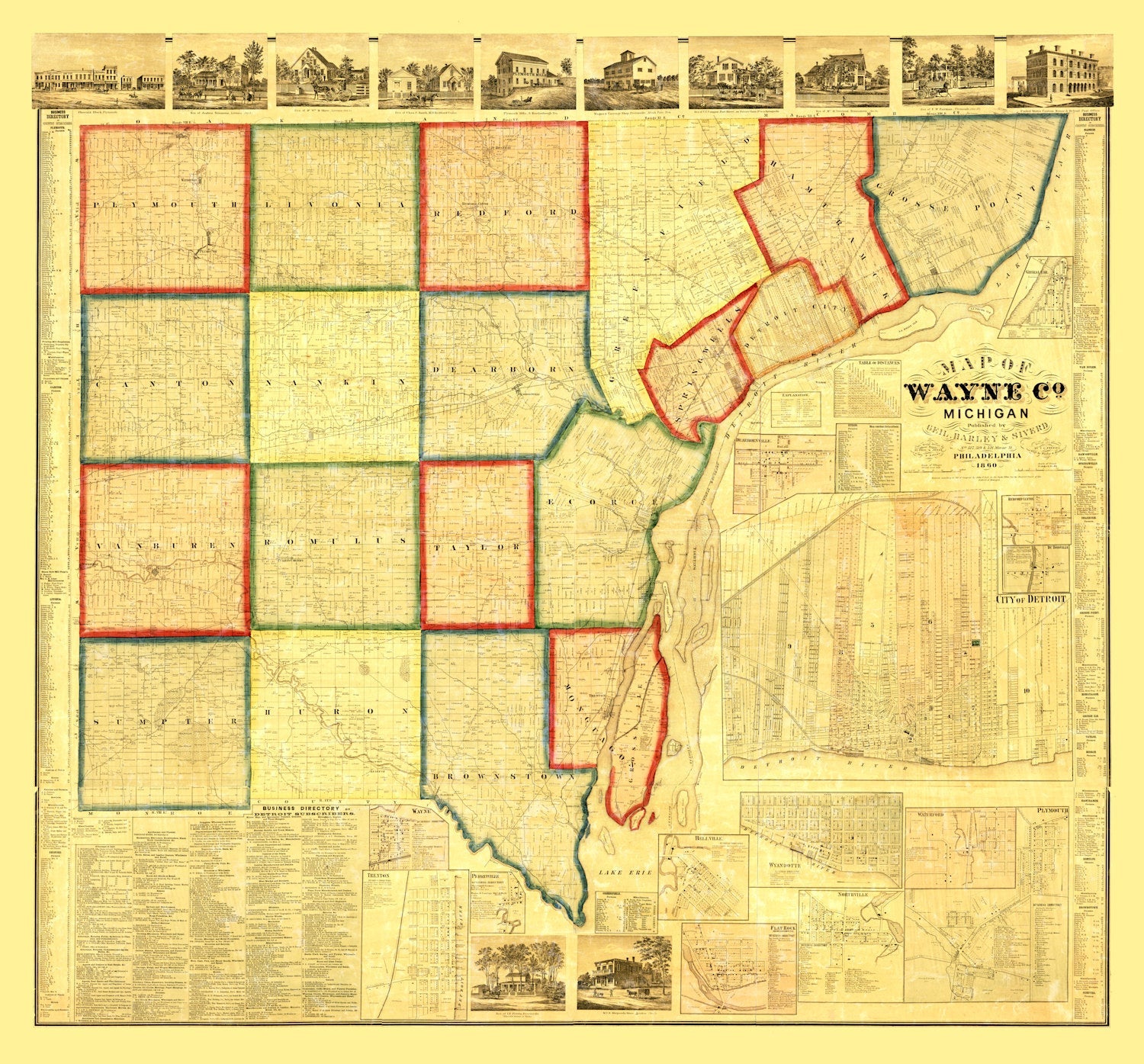 Vintage Map of Wayne County, Michigan 1860