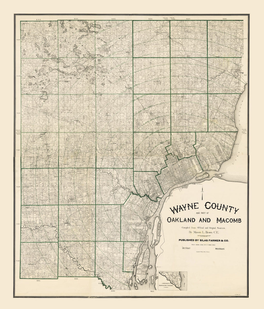 Vintage Map of Wayne County, Michigan 1894