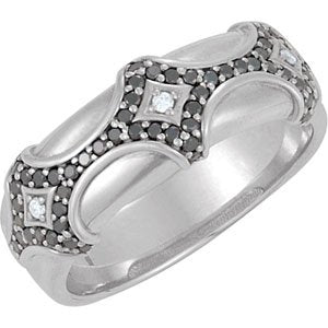 Sterling Silver 1/2 CTW Natural Black & White Diamond Vintage-Inspired Ring