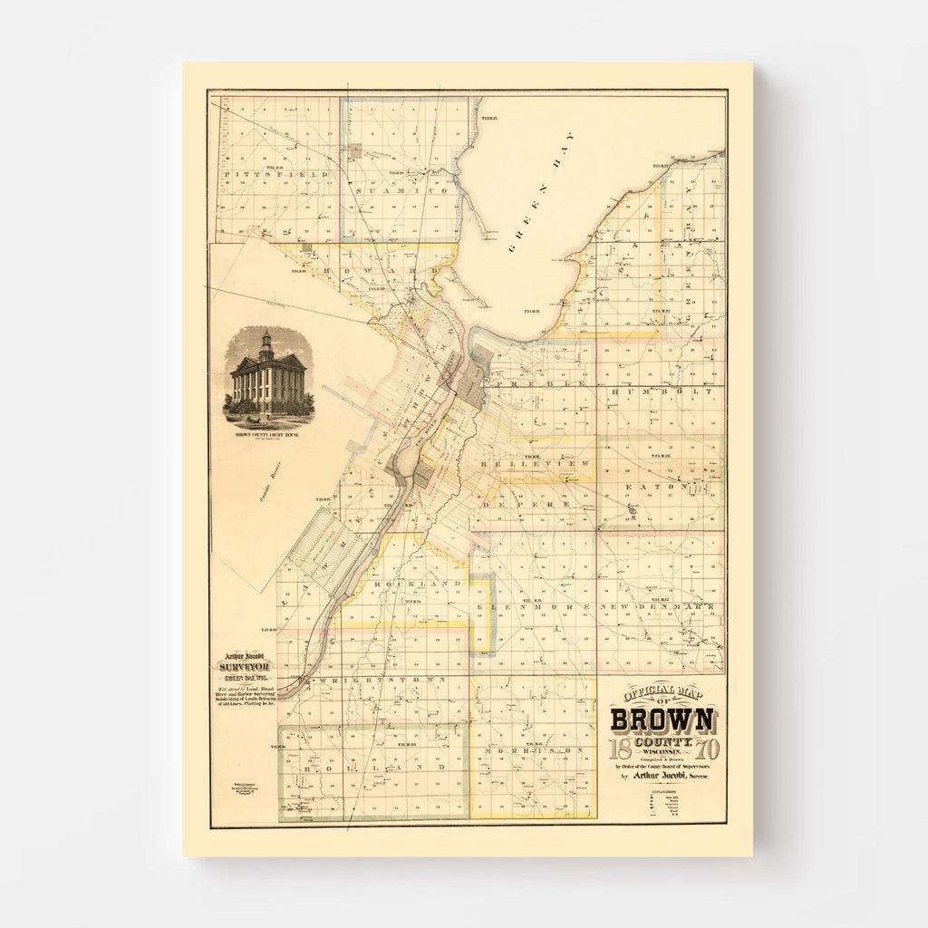 Vintage Map of Brown County, Wisconsin 1870
