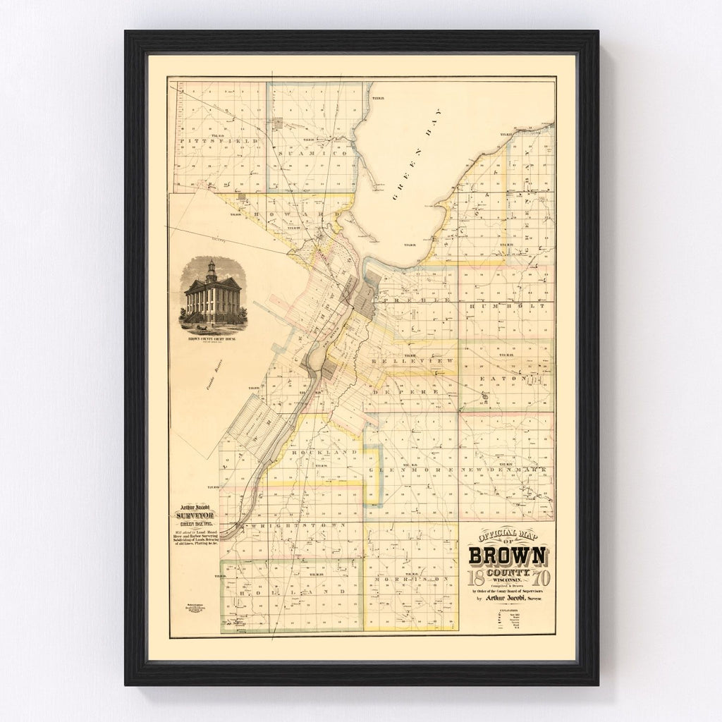 Vintage Map of Brown County, Wisconsin 1870
