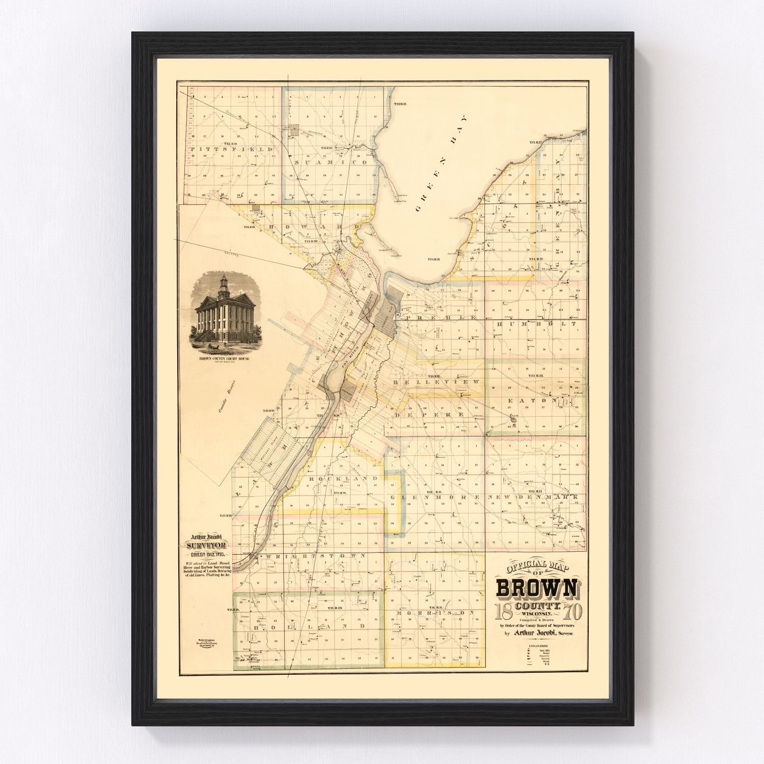 Vintage Map of Brown County, Wisconsin 1870