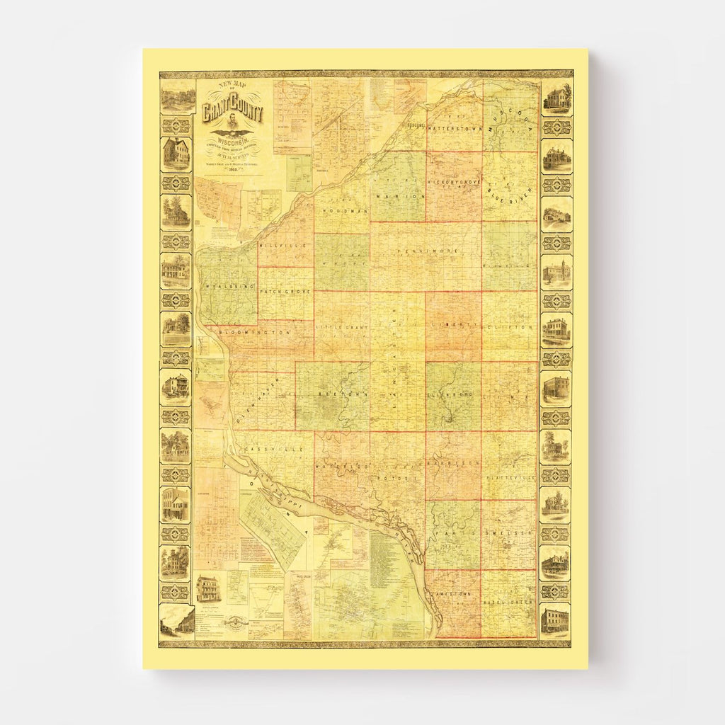 Vintage Map of Grant County, Wisconsin 1868