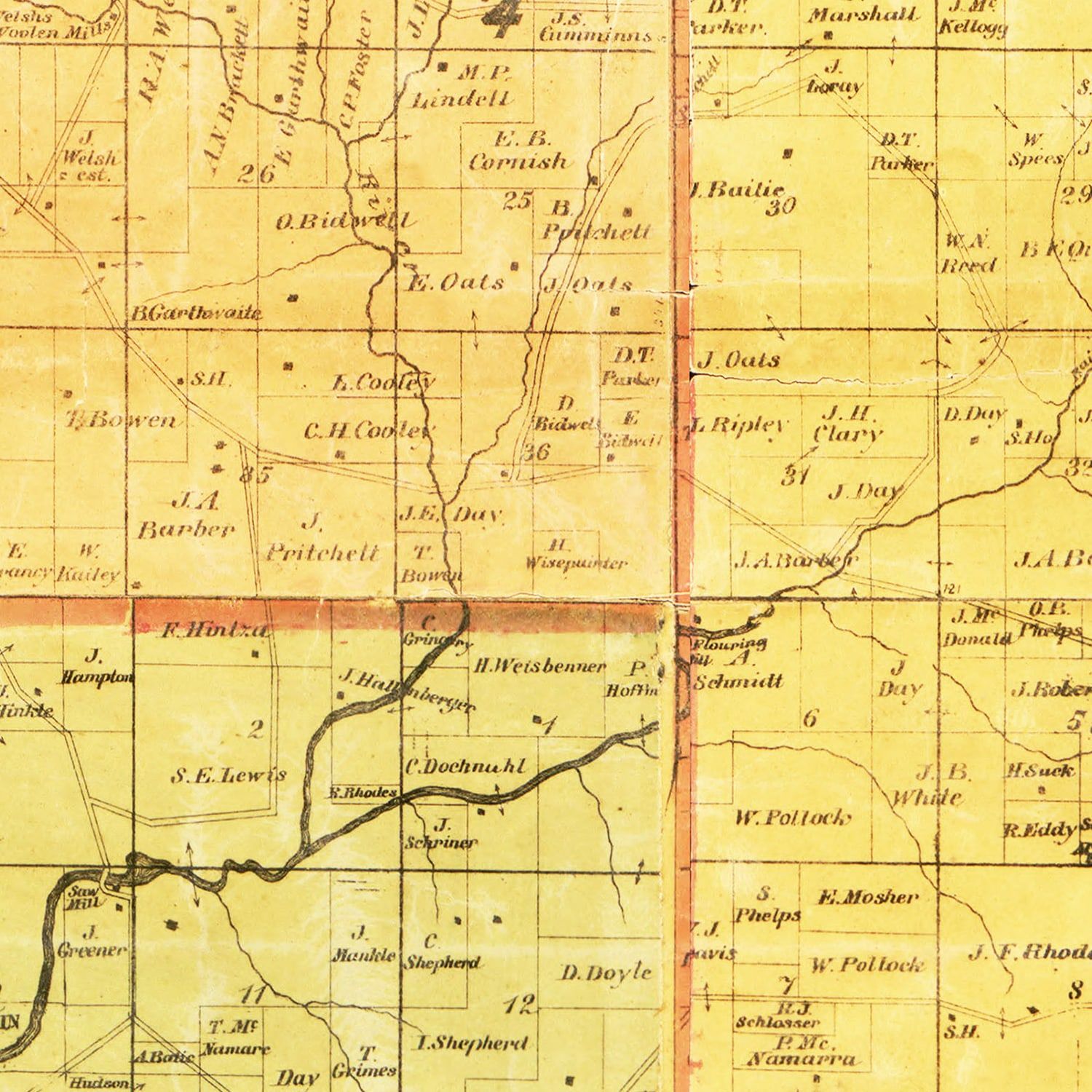 Vintage Map of Grant County, Wisconsin 1868