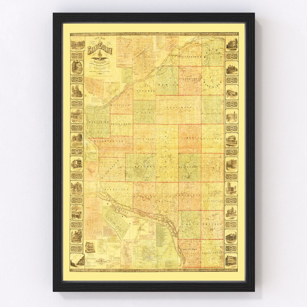Vintage Map of Grant County, Wisconsin 1868