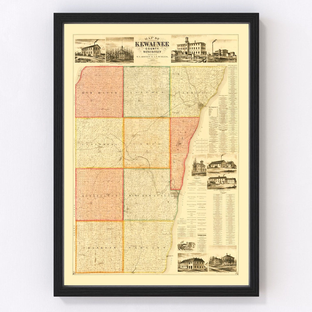 Vintage Map of Kewaunee County, Wisconsin 1895