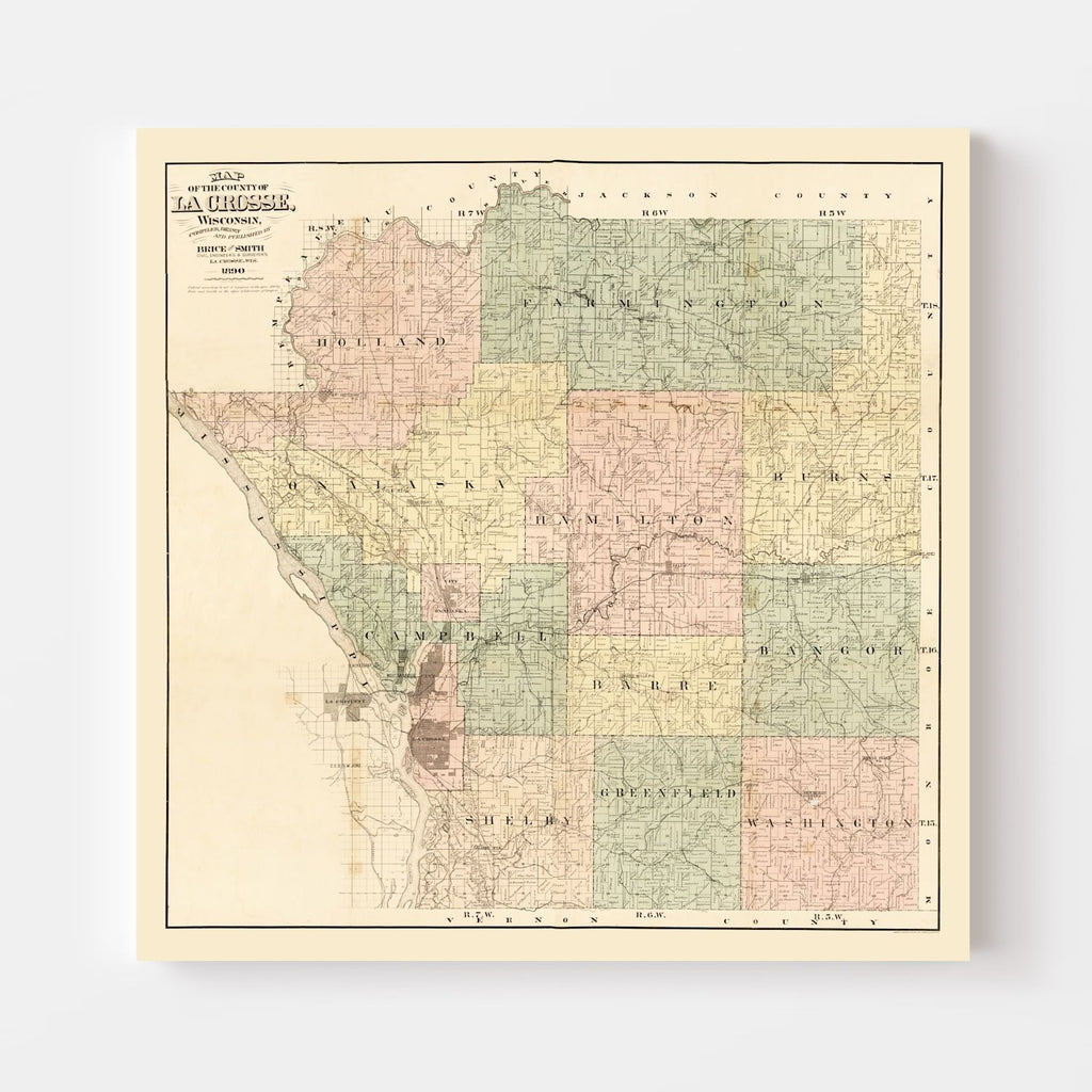 Vintage Map of La Crosse County, Wisconsin 1890