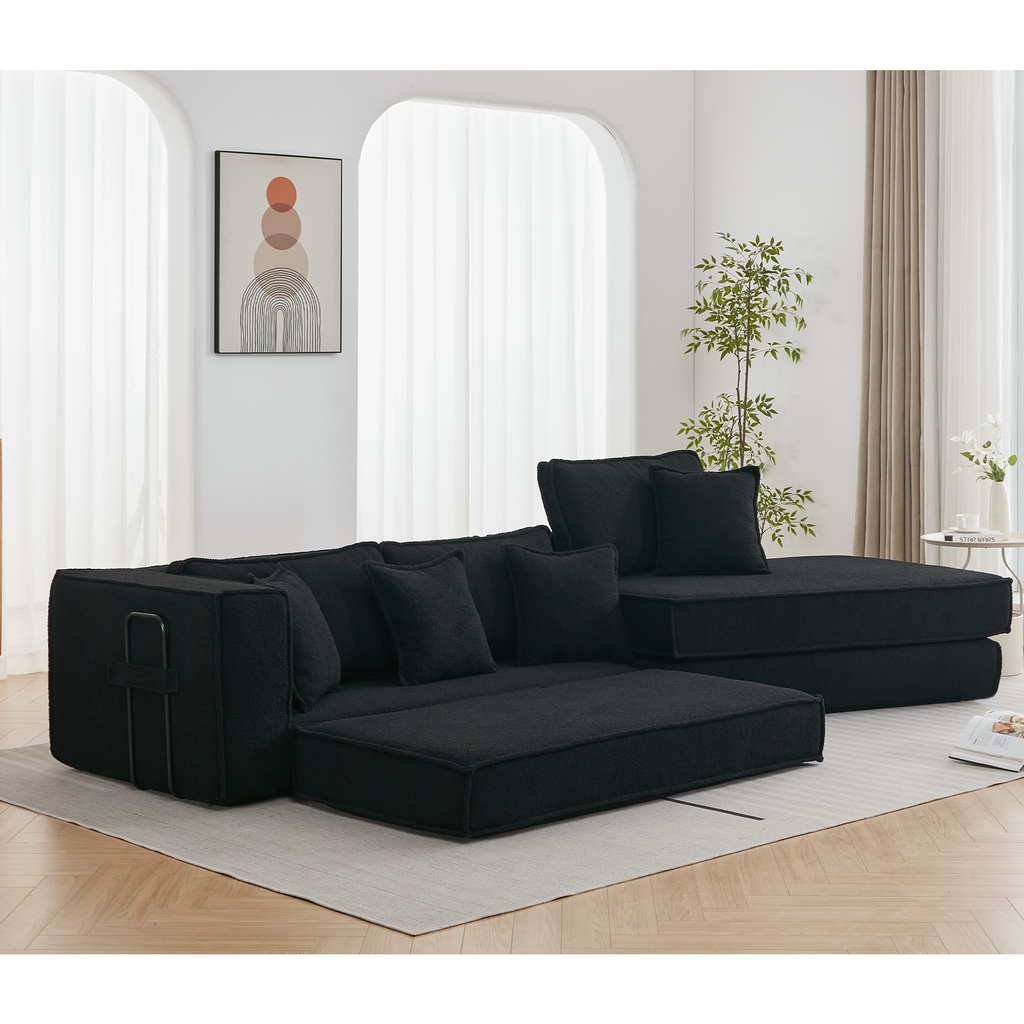 [NEW ARRIVED] [VIDEO PROVIDED]  Folding Convertible Out Sleeper Sofa Bed,2-in-1,  Combination Convertible Sofa,3 seat, Upholstered,Fold Out Floor Gaming Sofa Bed , Lamb Velvet Fabric,Living Room,Black