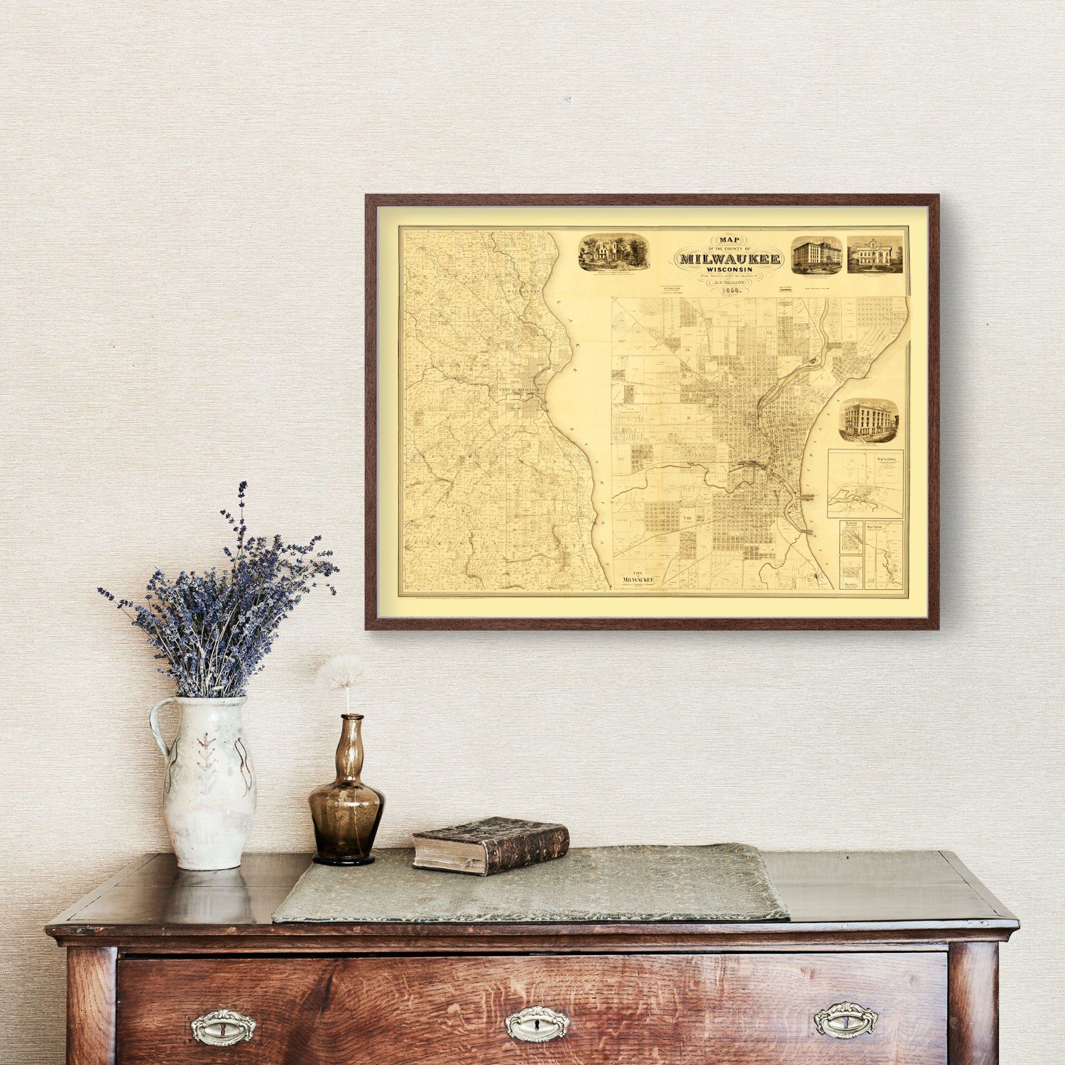 Vintage Map of Milwaukee County, Wisconsin 1858