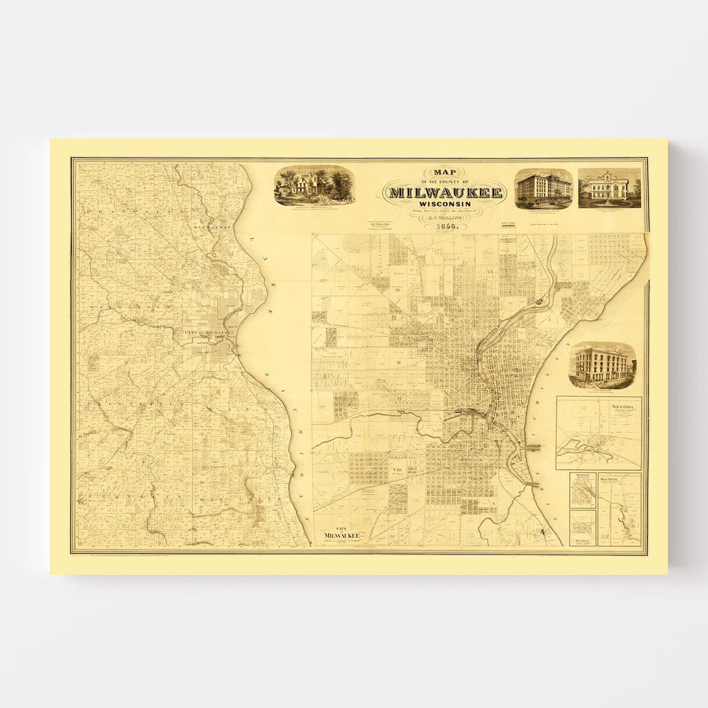 Vintage Map of Milwaukee County, Wisconsin 1858