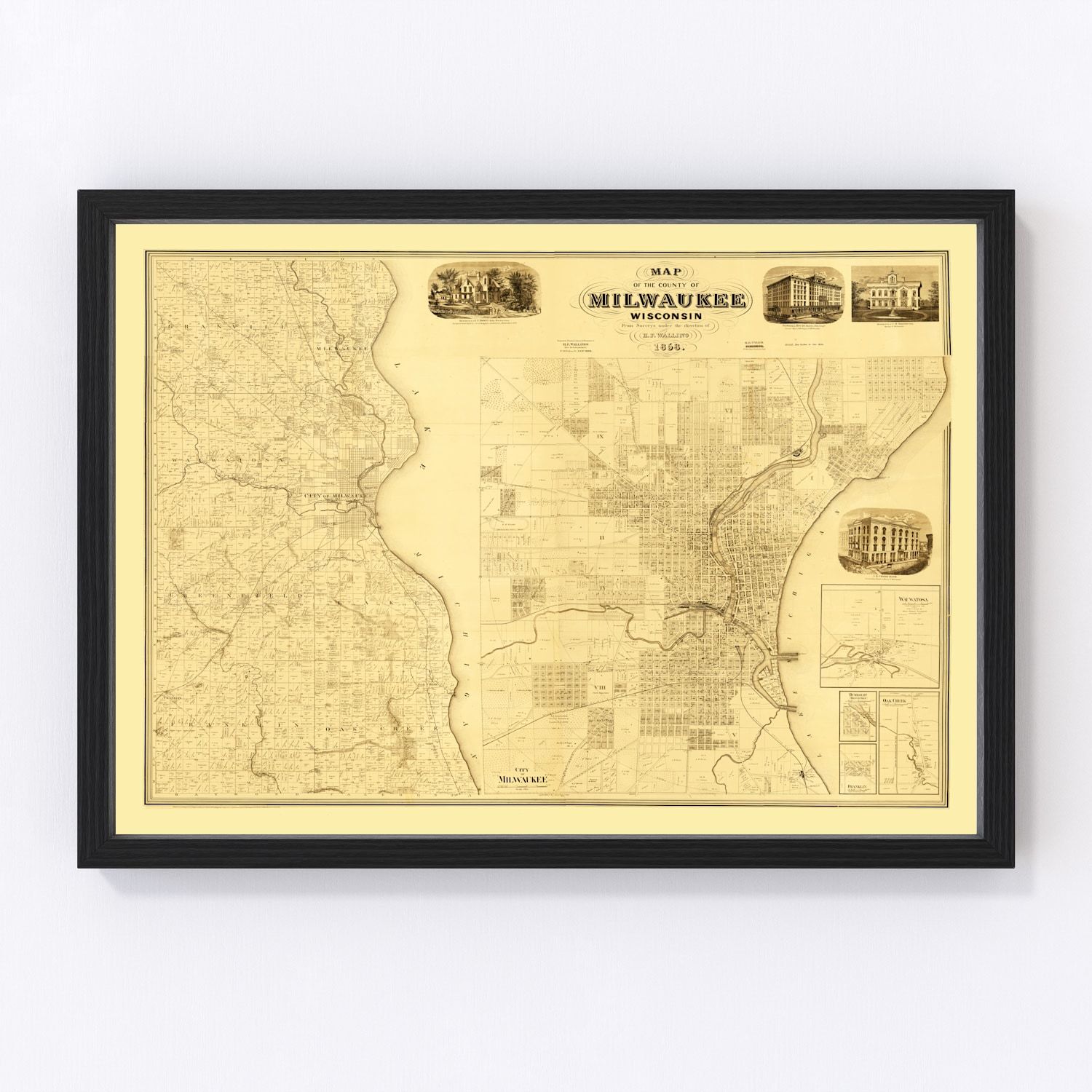 Vintage Map of Milwaukee County, Wisconsin 1858