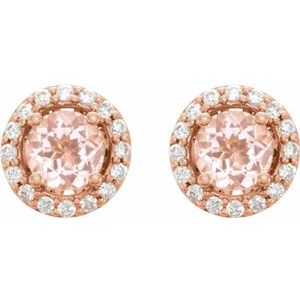 14K Rose Gold Natural Pink Morganite & 1/5 CTW Natural Diamond Earrings – image 2