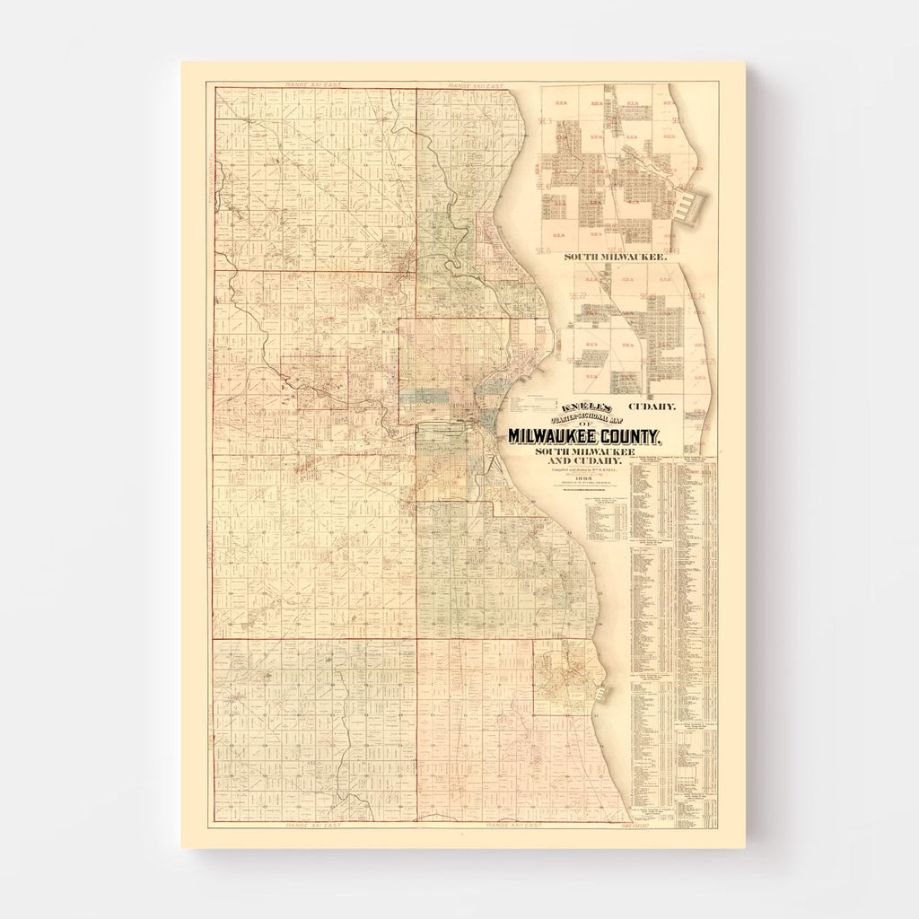 Vintage Map of Milwaukee County, Wisconsin 1893