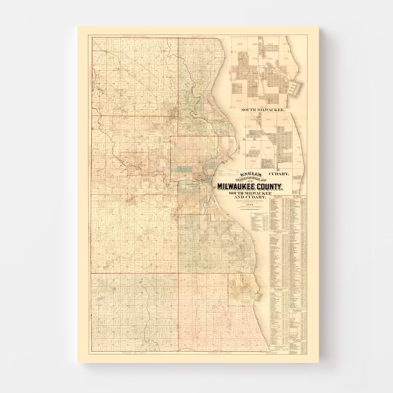Vintage Map of Milwaukee County, Wisconsin 1893