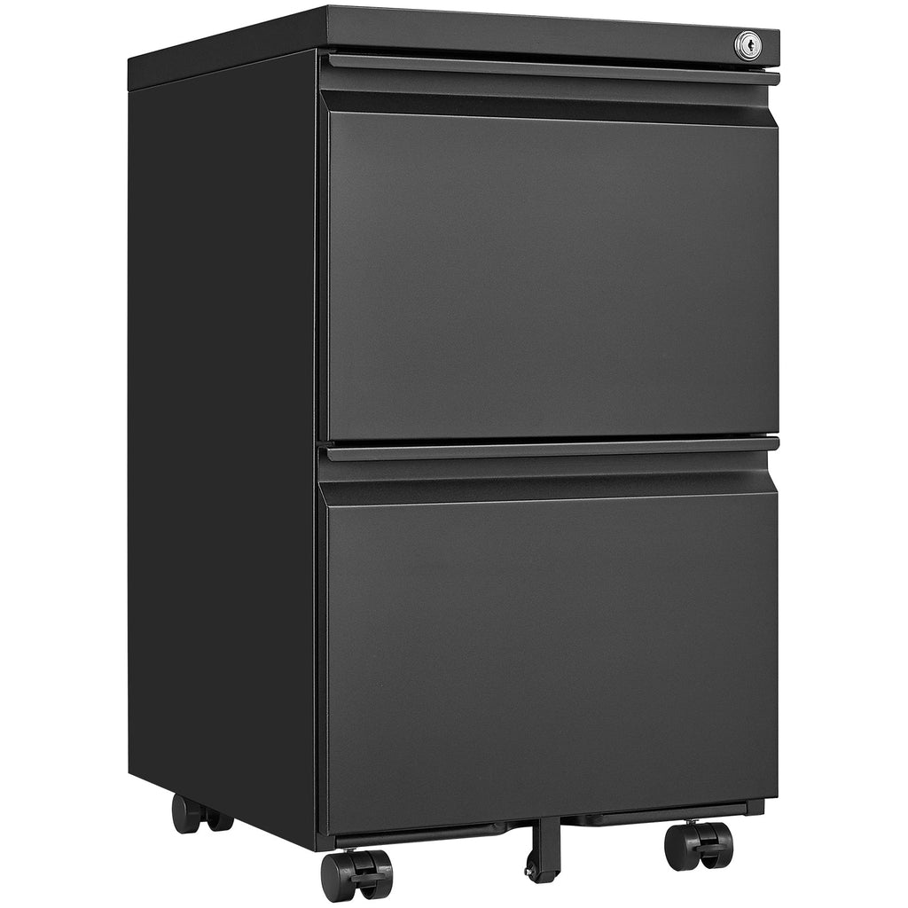 Metal Black 2 Drawer File Cabinet with Lock, Mobile Filing Cabinet for Home Office, Fits Letter/Legal/A4