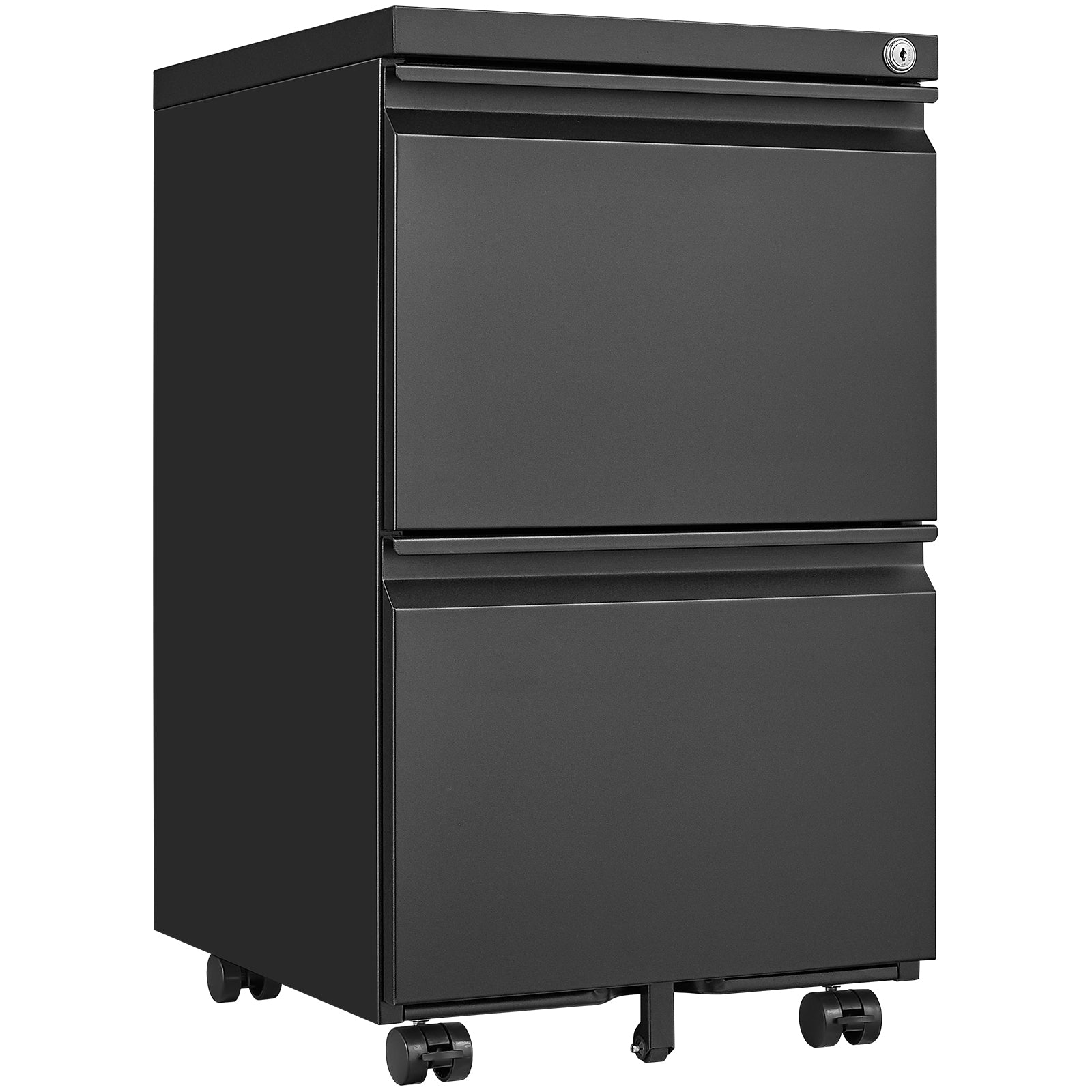 Metal Black 2 Drawer File Cabinet with Lock, Mobile Filing Cabinet for Home Office, Fits Letter/Legal/A4
