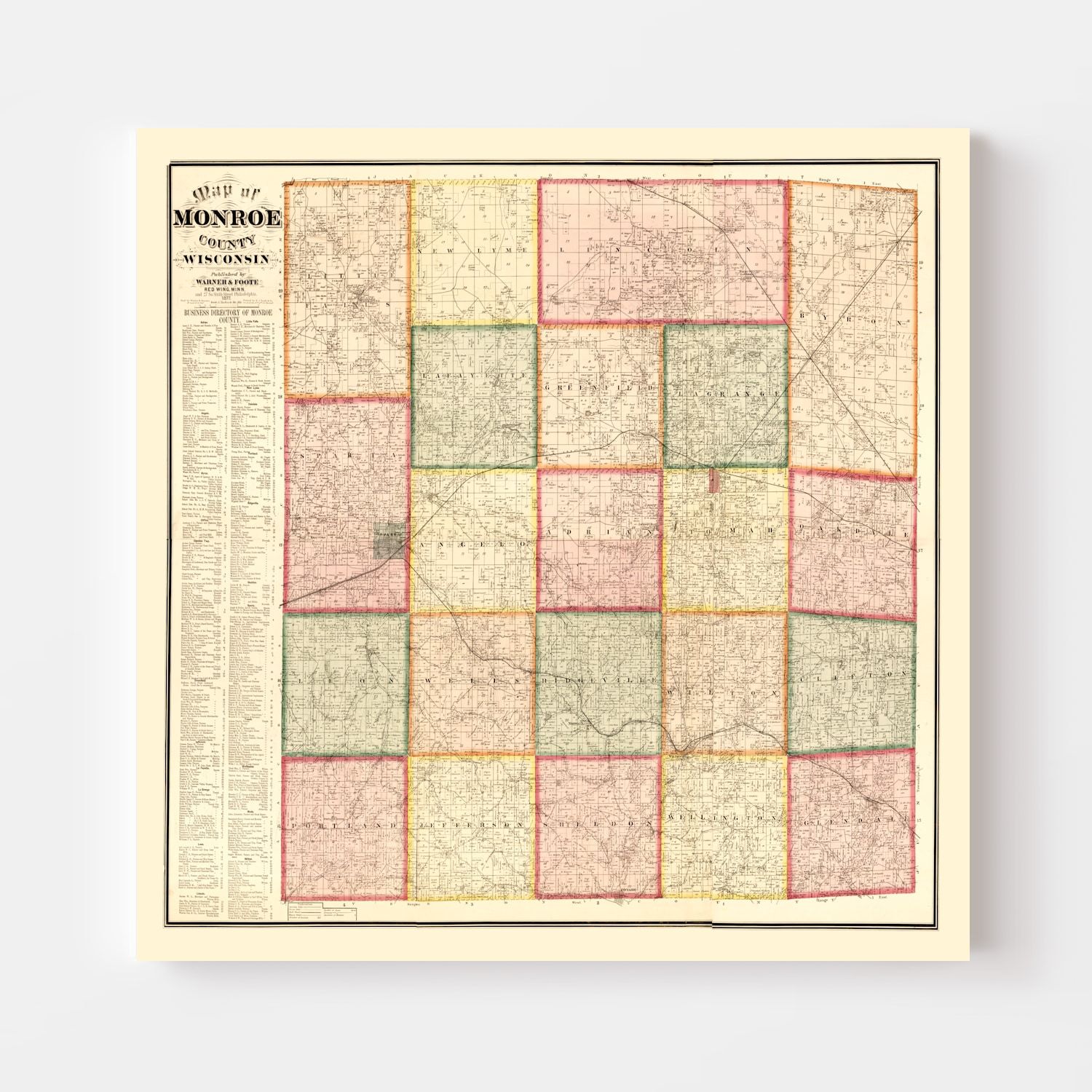 Vintage Map of Monroe County, Wisconsin 1877
