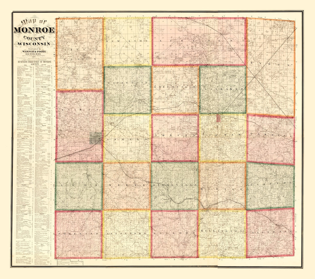 Vintage Map of Monroe County, Wisconsin 1877