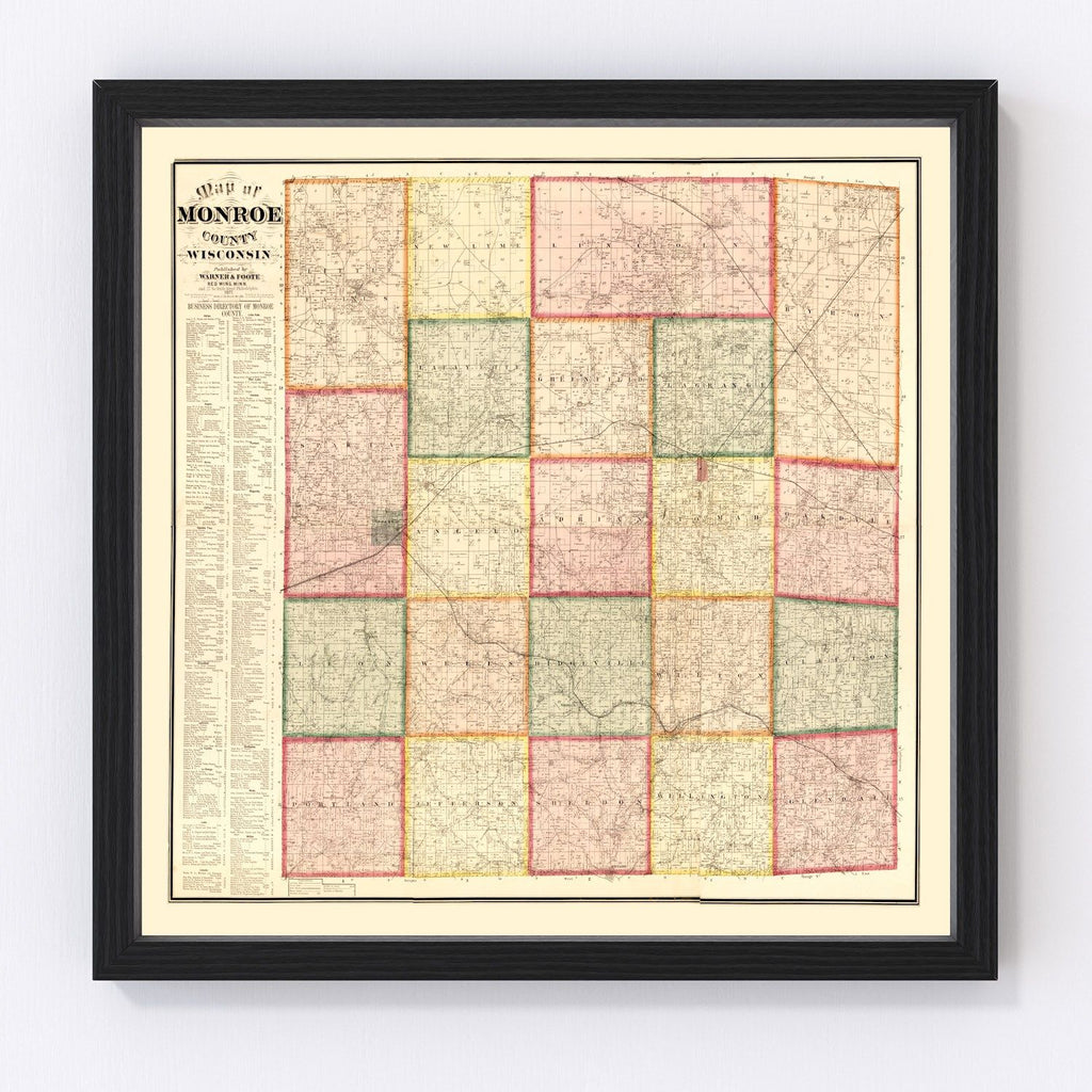 Vintage Map of Monroe County, Wisconsin 1877