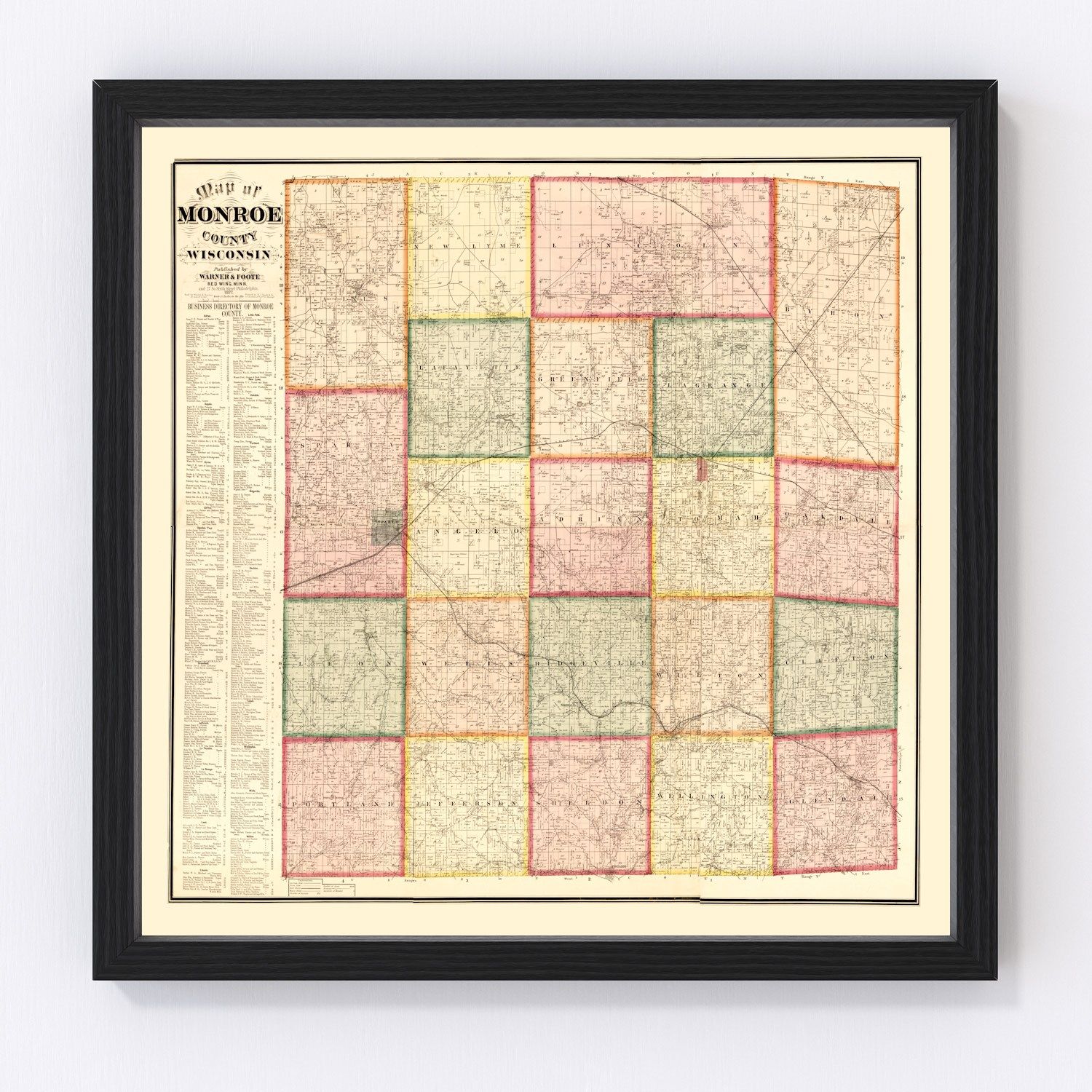 Vintage Map of Monroe County, Wisconsin 1877
