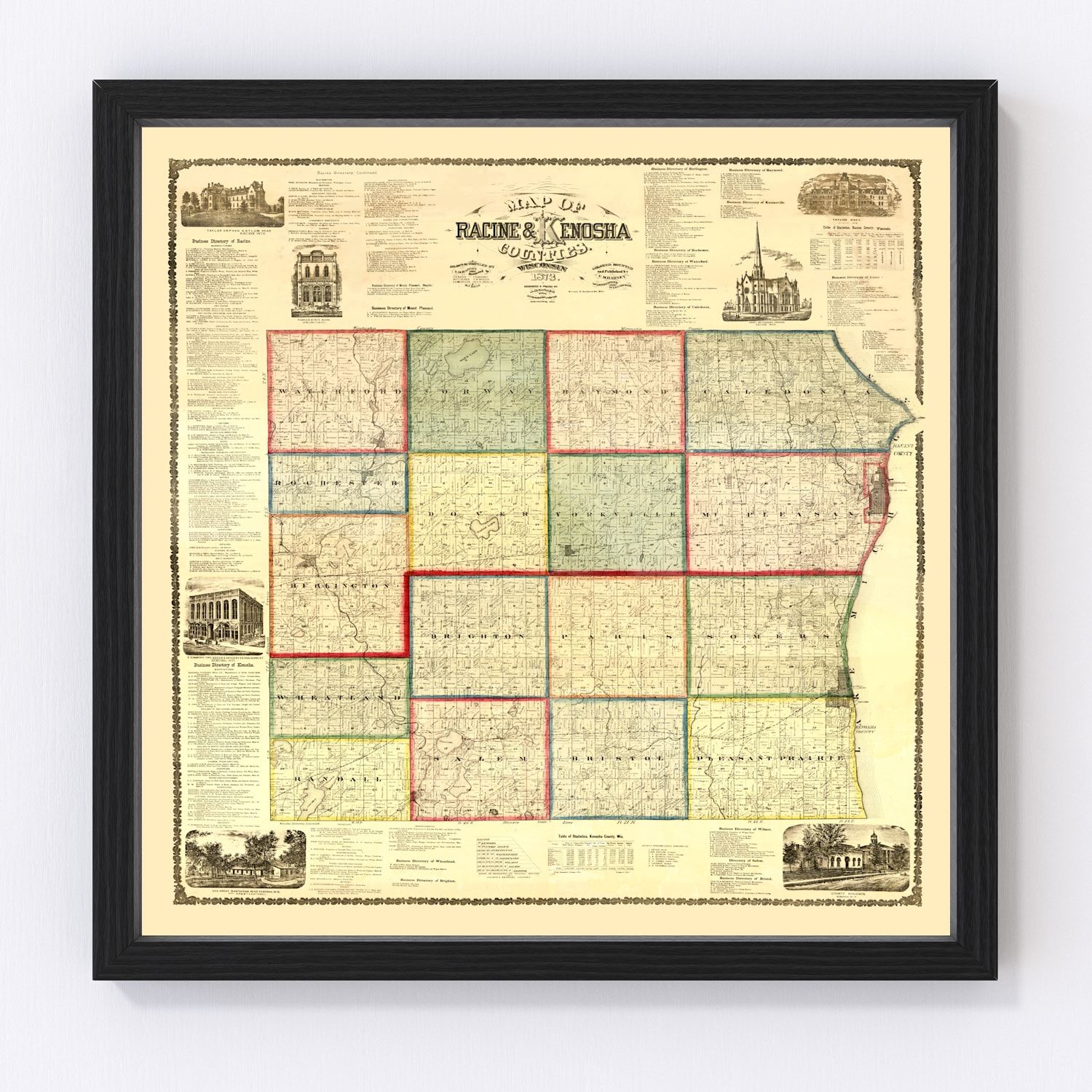 Vintage Map of Kenosha County, Wisconsin 1873