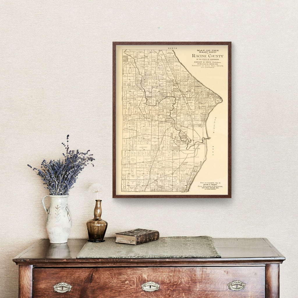 Vintage Map of Racine County, Wisconsin 1893