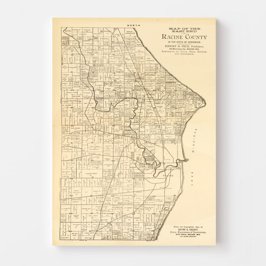 Vintage Map of Racine County, Wisconsin 1893