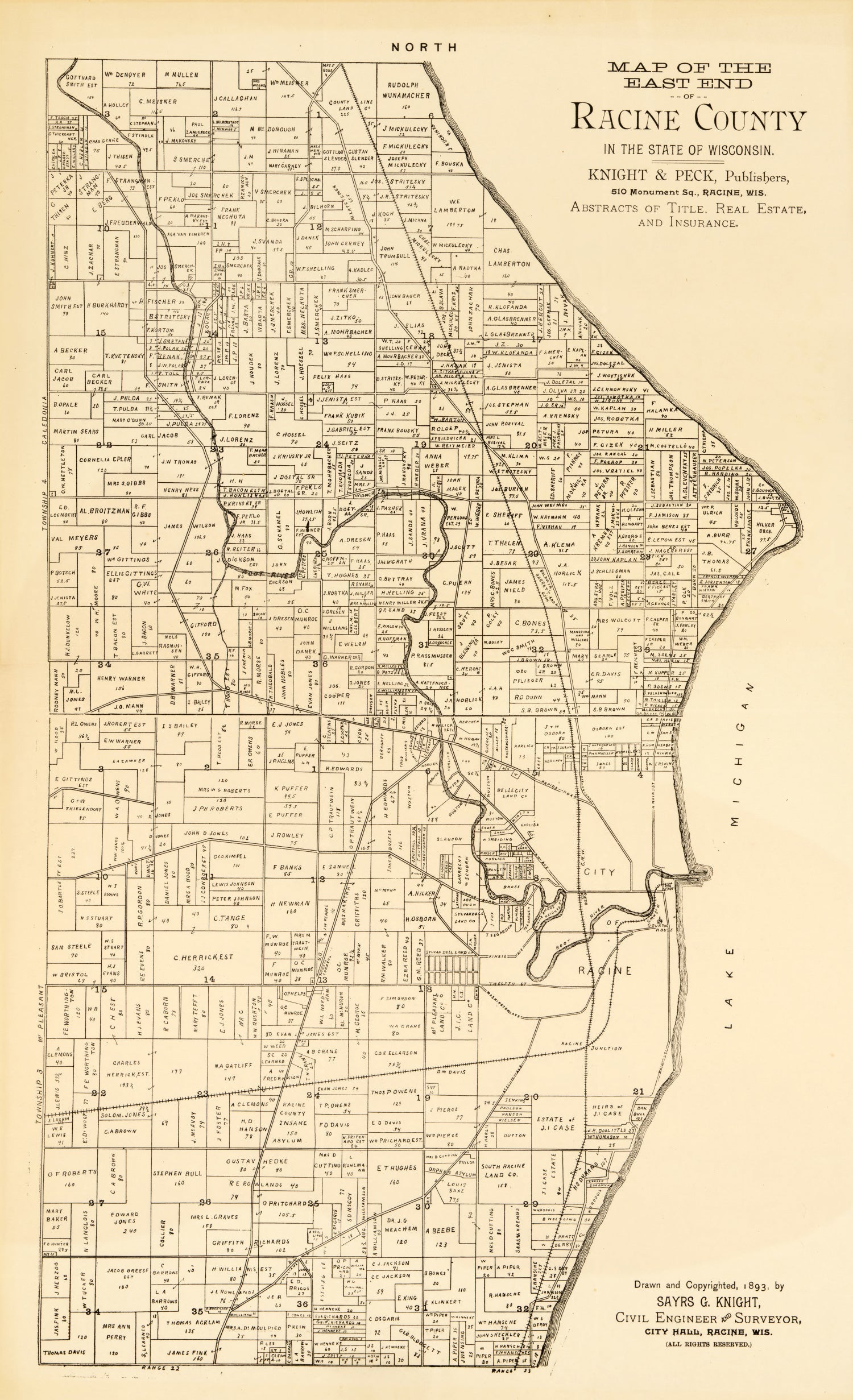 Vintage Map of Racine County, Wisconsin 1893