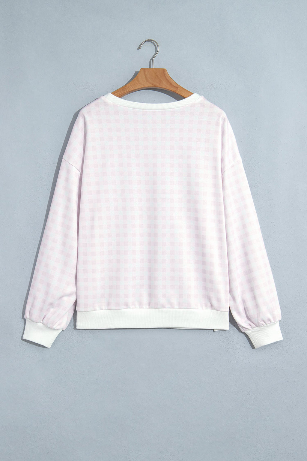 Gingham Round Neck Drop Shoulder Sweatshirt