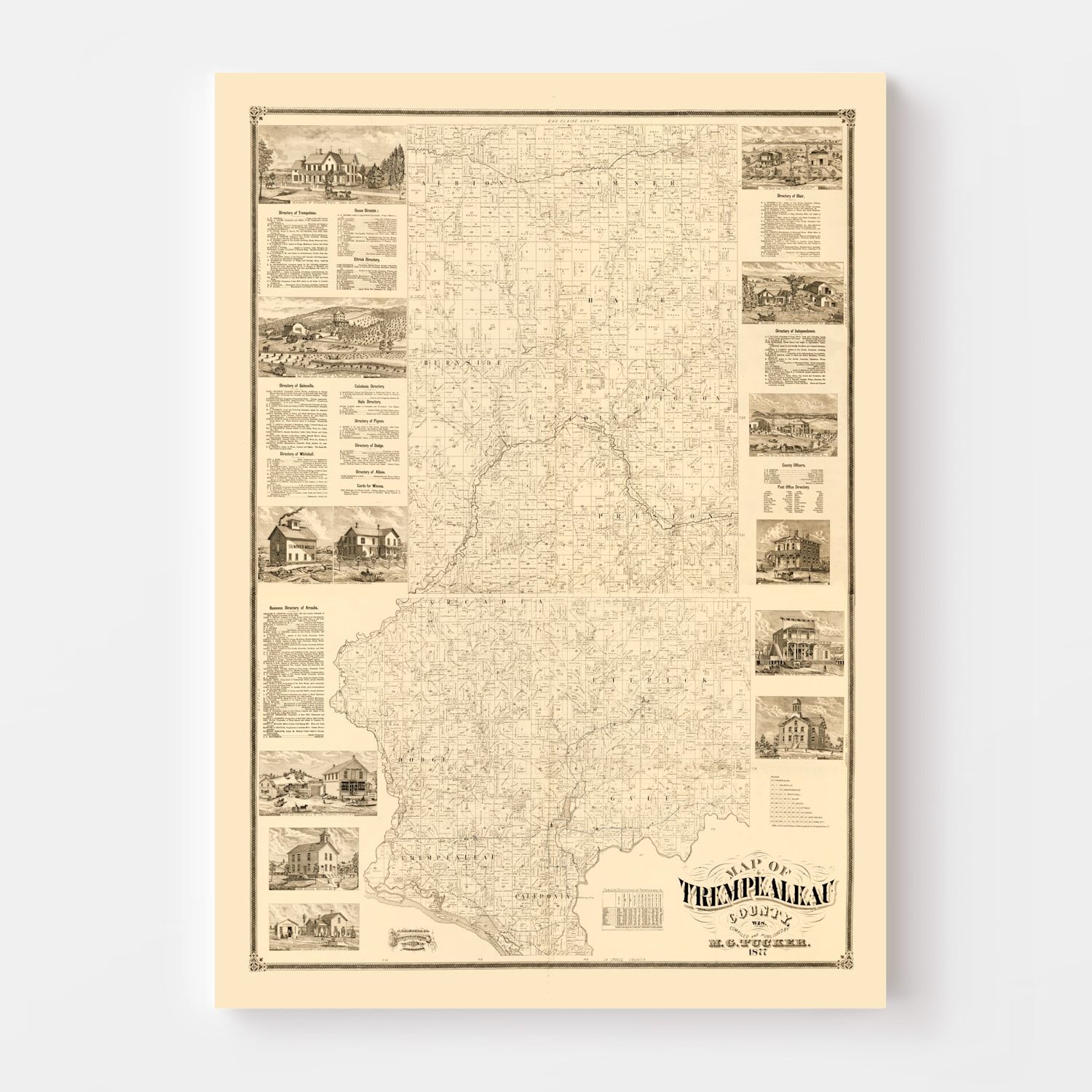 Vintage Map of Trempealeau County, Wisconsin 1877