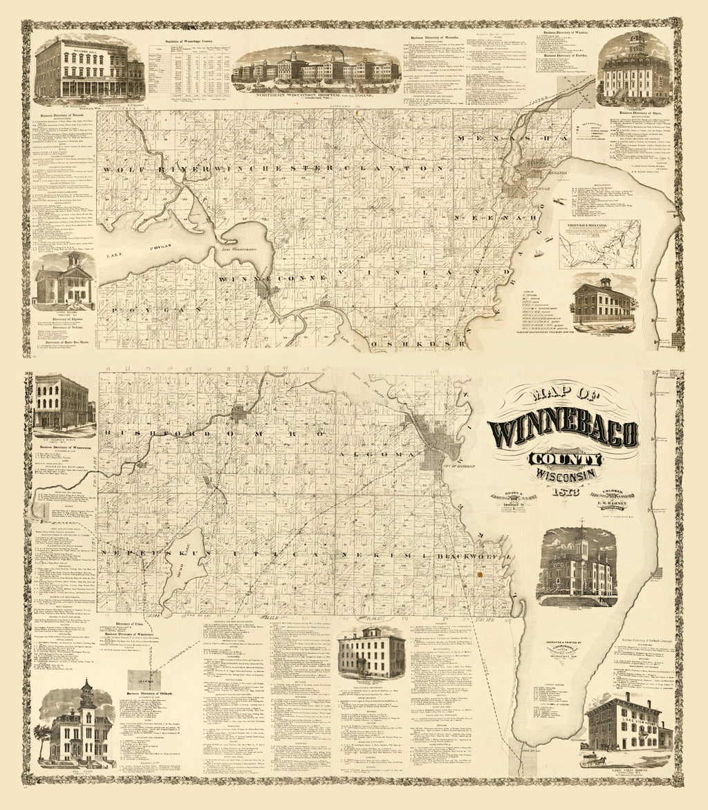 Vintage Map of Winnebago County, Wisconsin 1873