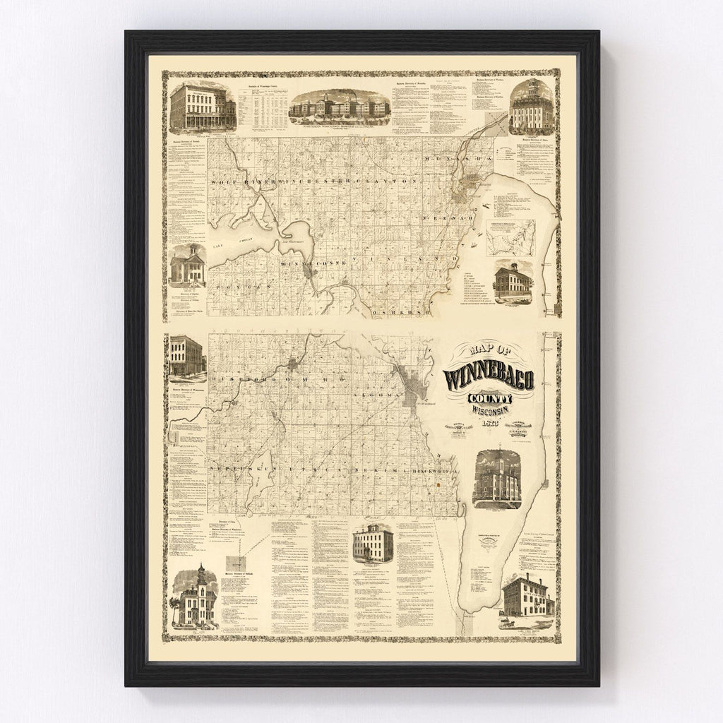 Vintage Map of Winnebago County, Wisconsin 1873