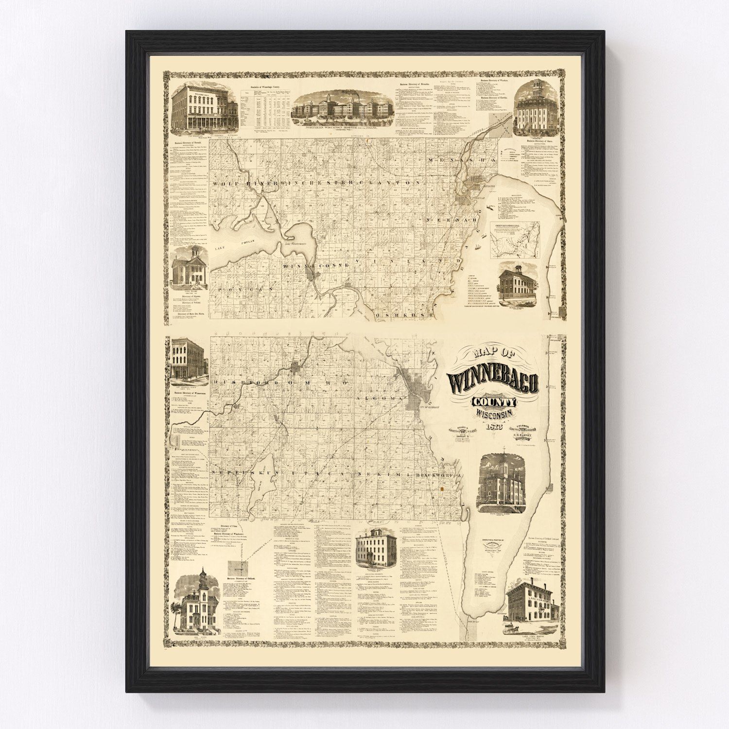 Vintage Map of Winnebago County, Wisconsin 1873
