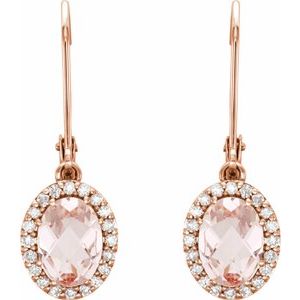 14K Rose Gold Natural Pink Morganite & 1/5 CTW Natural Diamond Earrings