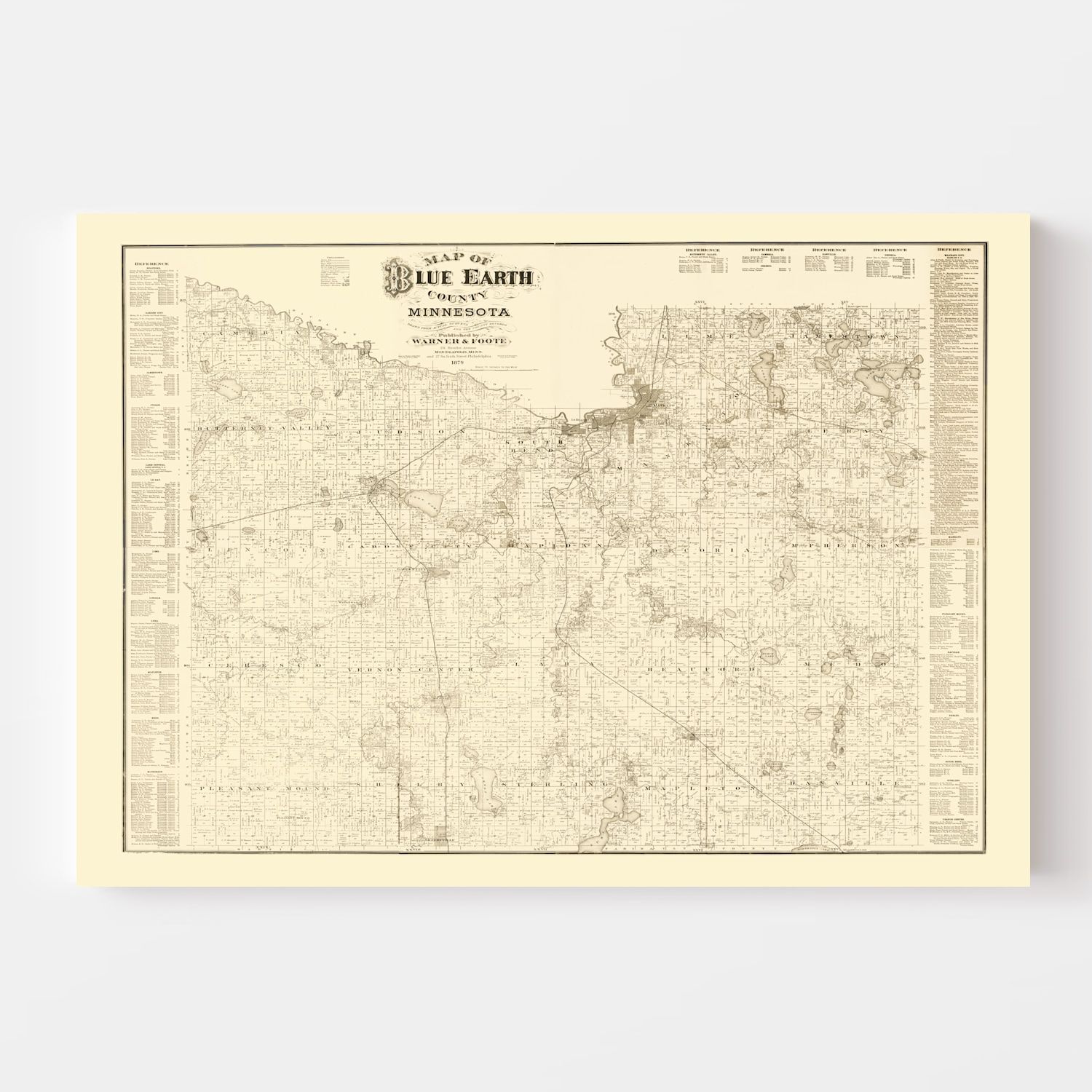 Vintage Map of Blue Earth County, Minnesota 1879