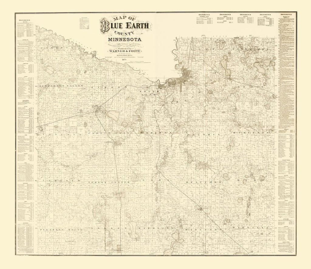Vintage Map of Blue Earth County, Minnesota 1879