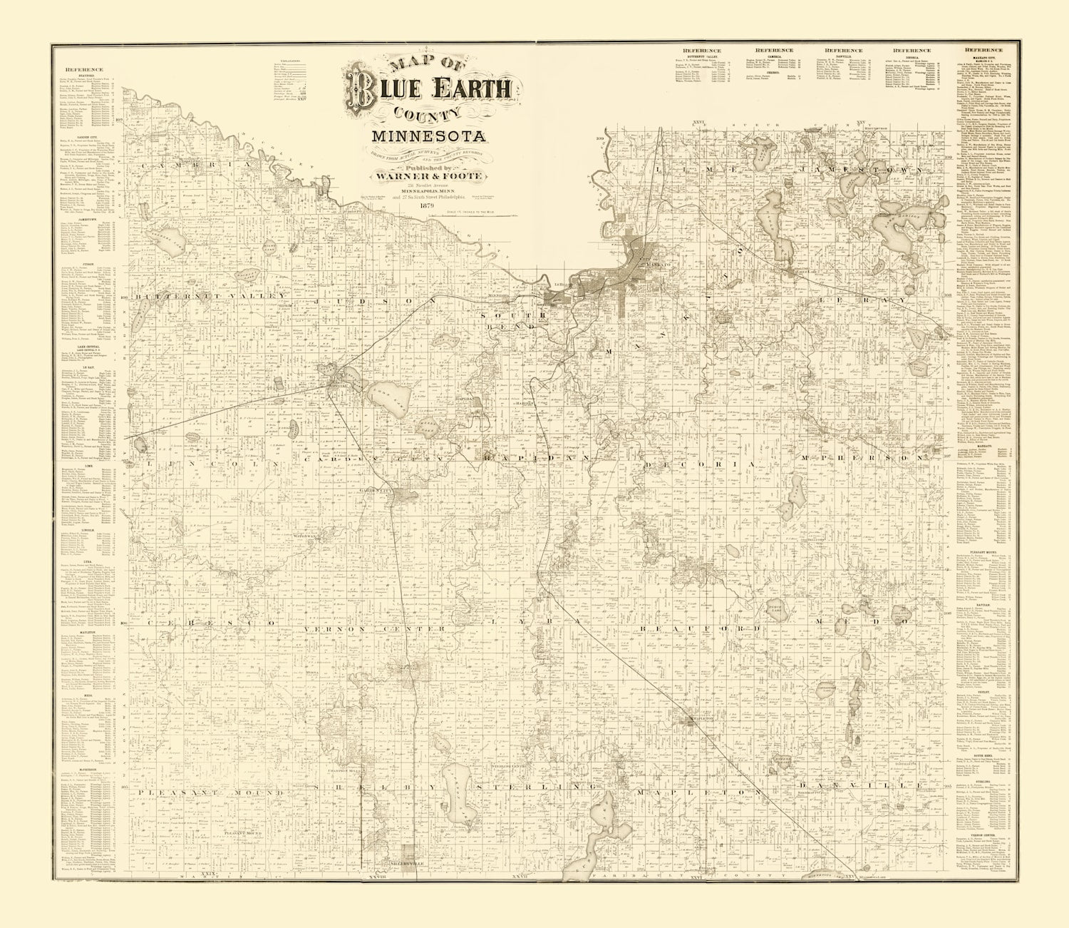 Vintage Map of Blue Earth County, Minnesota 1879