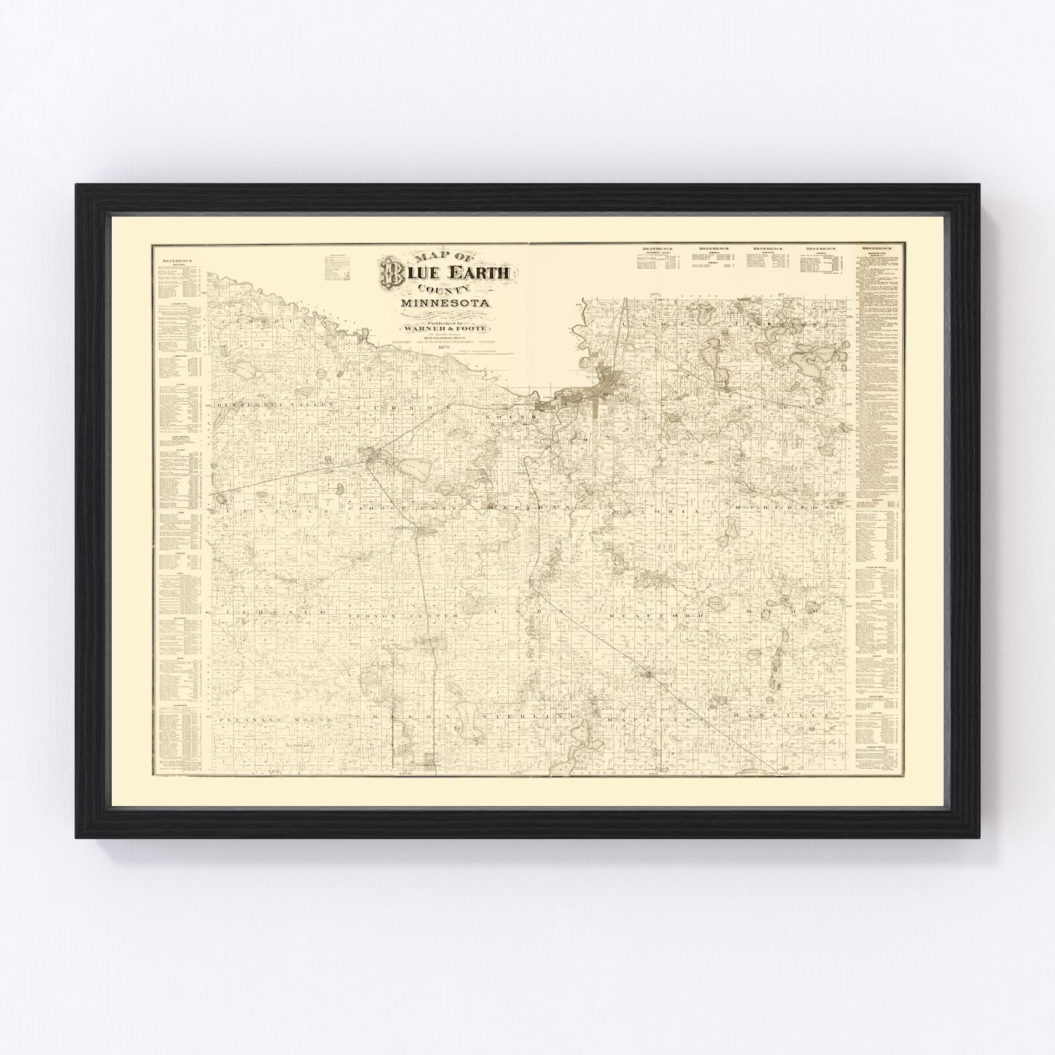 Vintage Map of Blue Earth County, Minnesota 1879