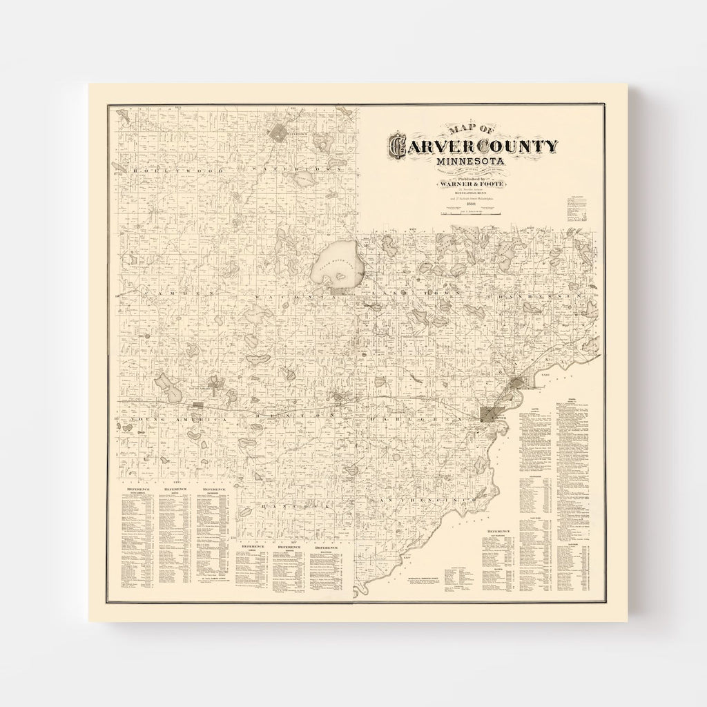 Vintage Map of Carver County, Minnesota 1880
