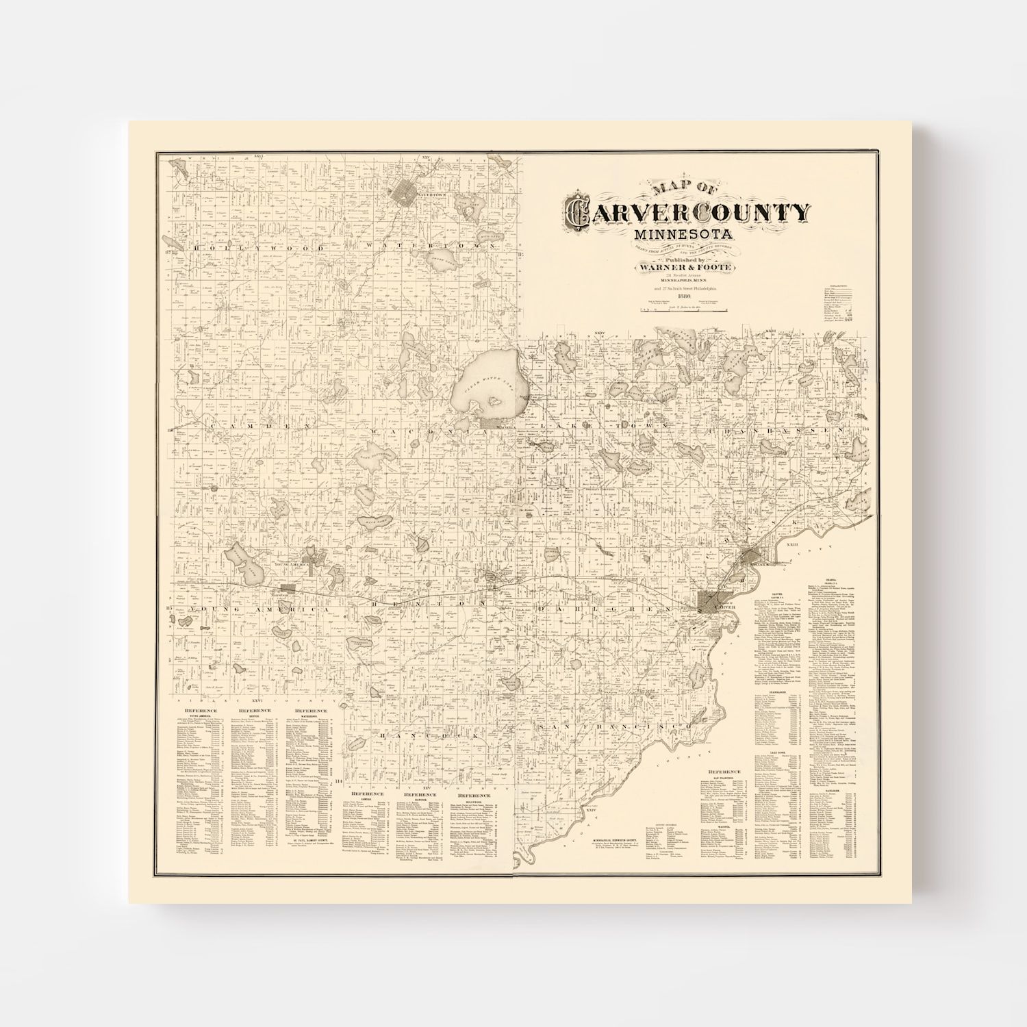 Vintage Map of Carver County, Minnesota 1880