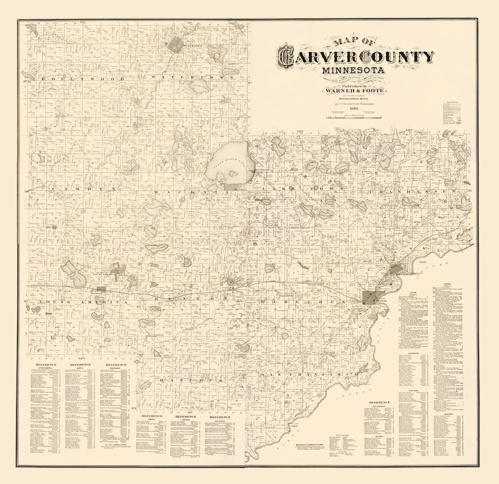 Vintage Map of Carver County, Minnesota 1880