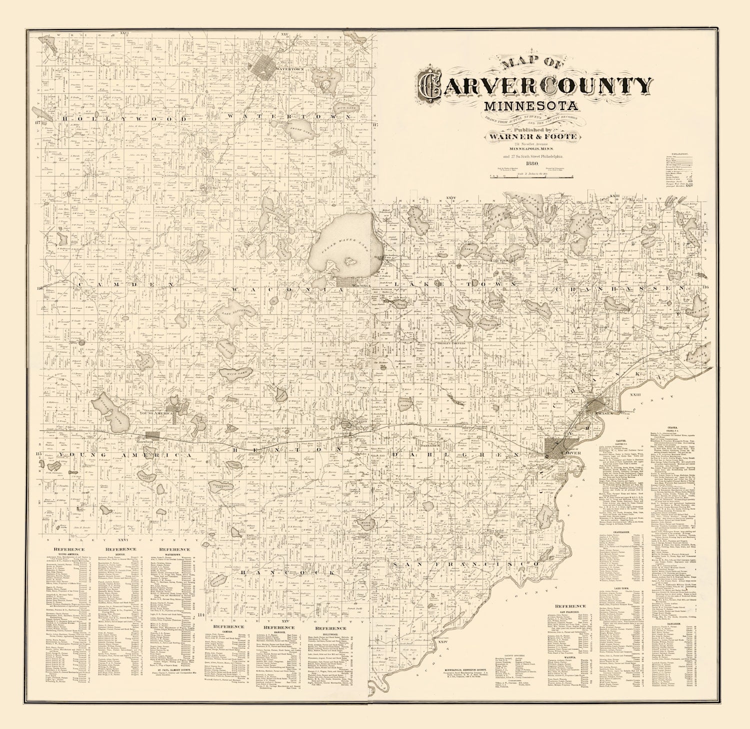 Vintage Map of Carver County, Minnesota 1880