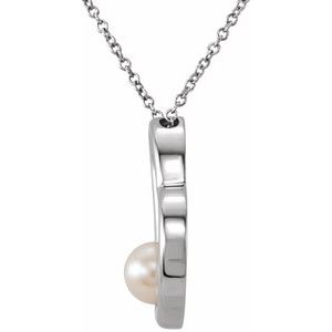 14K White Gold Cultured White Freshwater Pearl Heart 18" Necklace