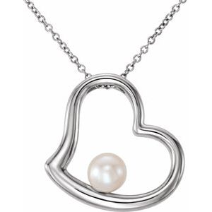 Platinum Cultured White Freshwater Pearl Heart 18" Necklace
