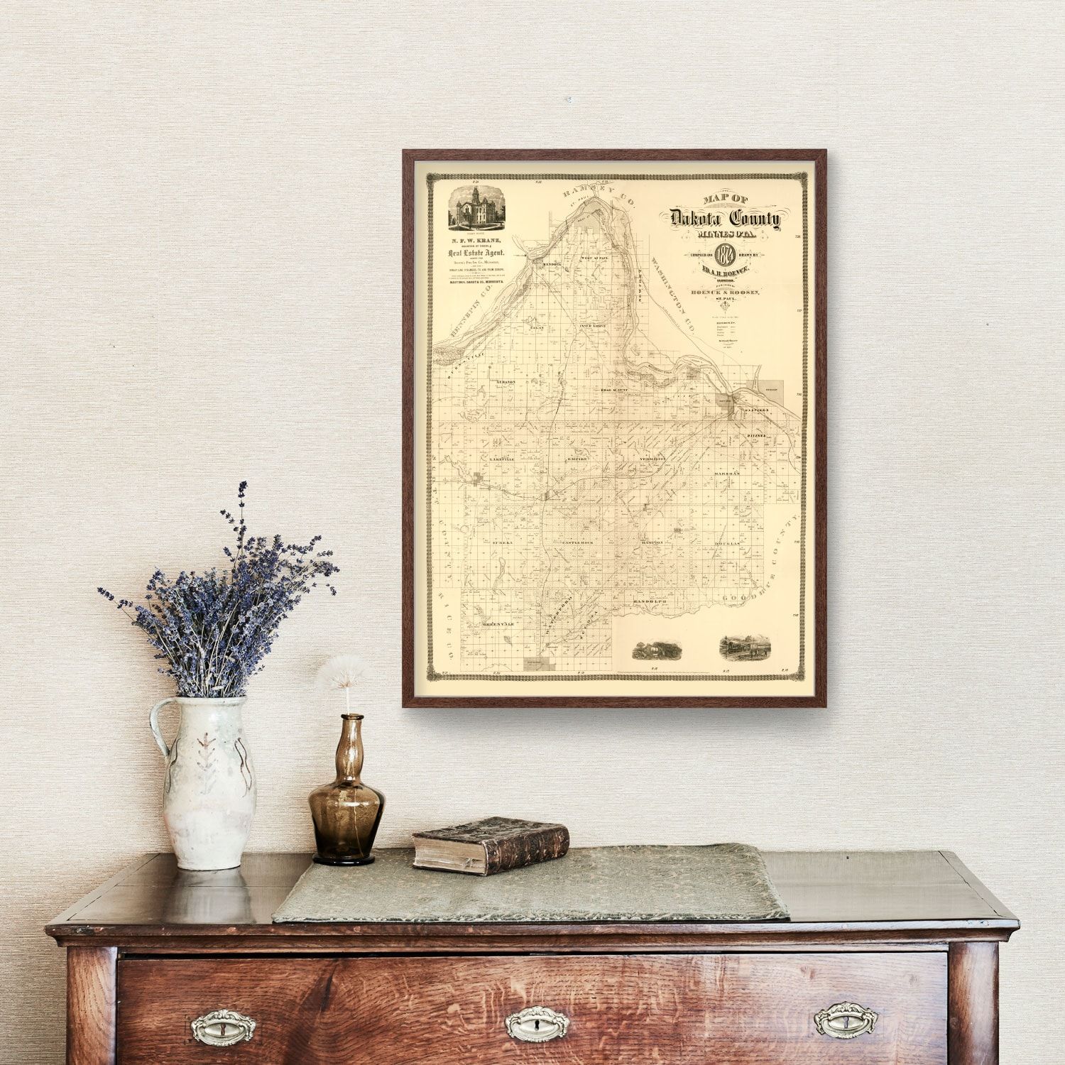 Vintage Map of Dakota County, Minnesota 1874